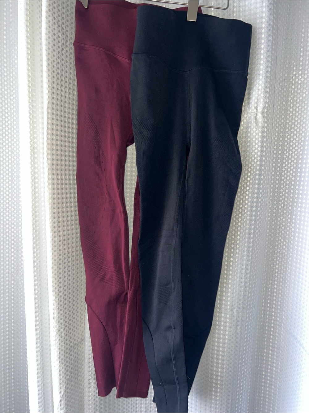 Two pairs Fabletics Seamless Compression Leggings - Black & Merlot (Khloe Edit)